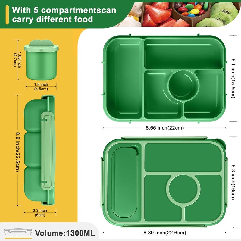 Amathley Bento Box Adult Lunch Box Kids,Lunch Containers for Adults/Kids/Toddler,5 Compartments Bento Lunch Box with Sauce Vontainers,Microwave & Dishwasher & Freezer Safe,BPA-Free (Emerald green) - Image 2